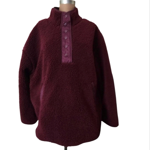 Athleta Cozy Sherpa Snap Sweatshirt Size XL Burgundy - Picture 3 of 12